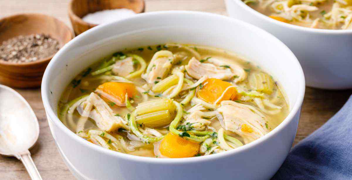 Low Carb Instant Pot Bone Broth Chicken Soup with Zucchini Noodles