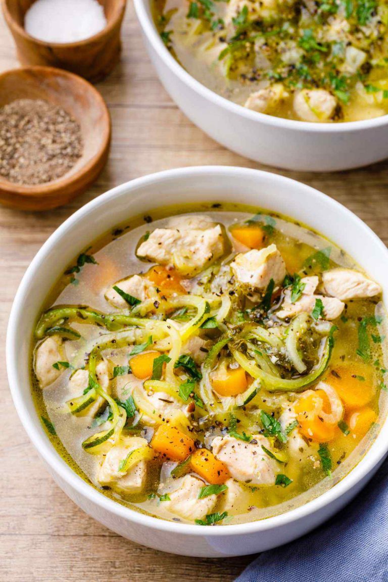 Zoodle Bone Broth Chicken Noodle Soup (Low Carb and High in Protein